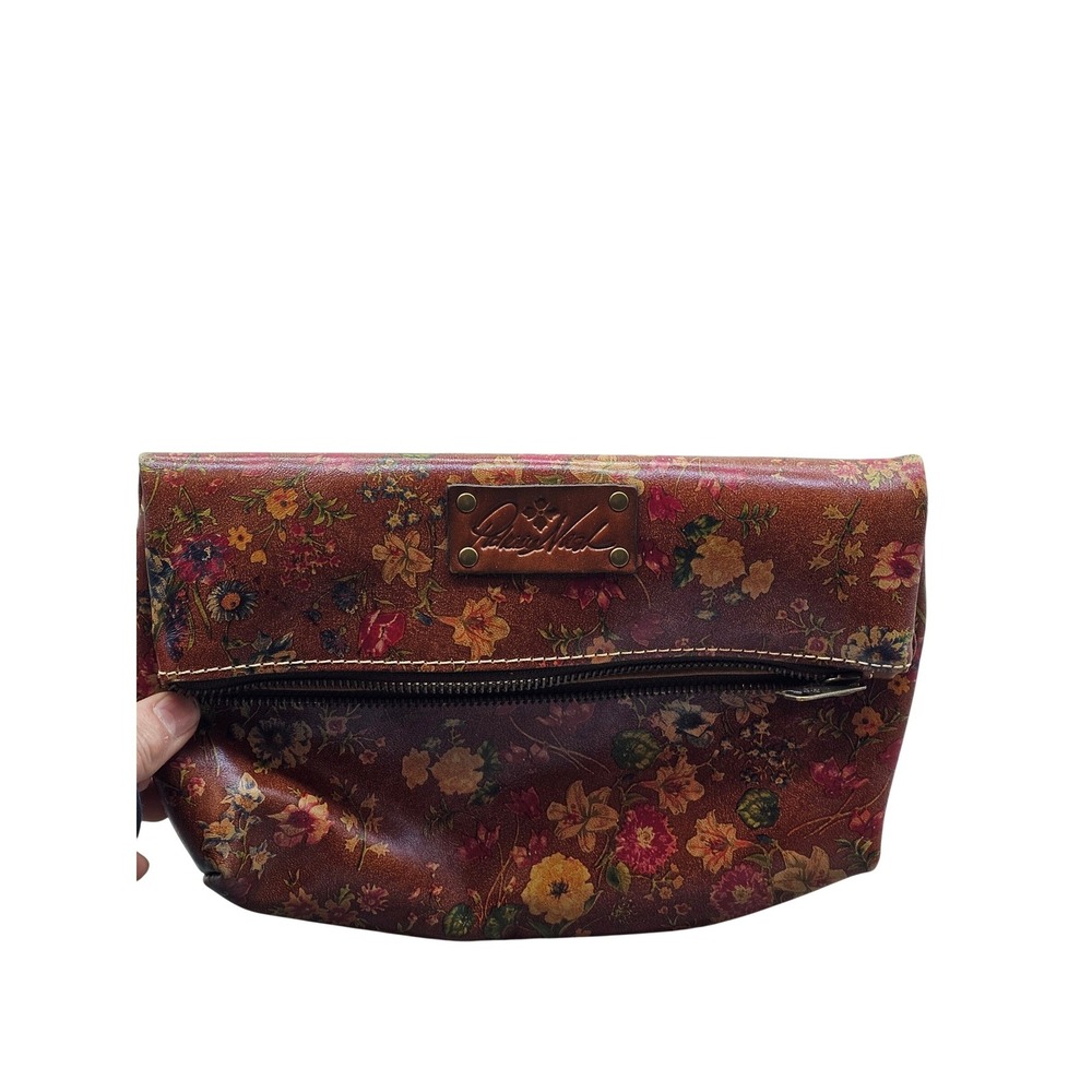 Patricia Nash Floral Leather Wristlet Clutch Bag Brown Multi Color Zip Top